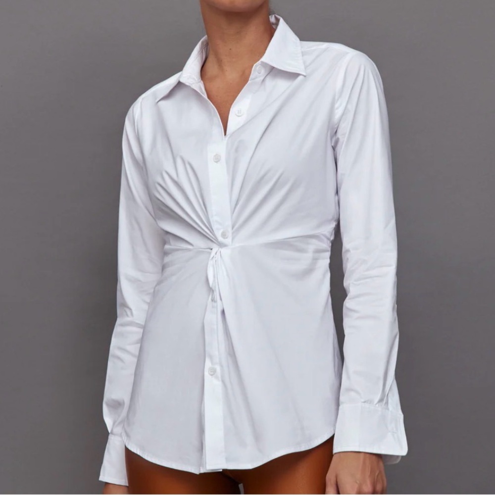 MOVING SALE Carbon38 Twist-Front Cinching White Button-Up Shirt